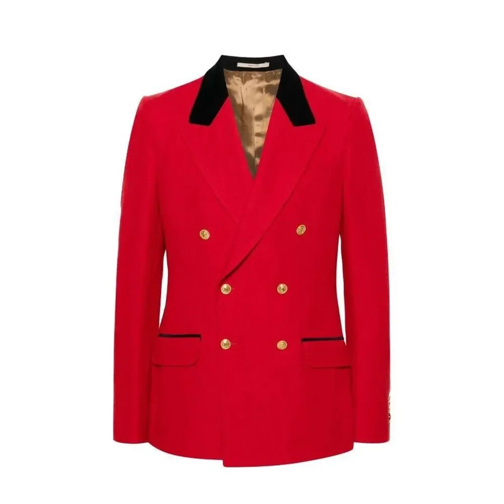 Gucci Herringbone Jacket 48 US 38 Red Wool Linen Double Breast Blazer NWT $3,600